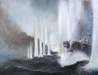 HMS Warspite umkreist HMS Warrior bei Jütland, 31. Mai 1916, 2018